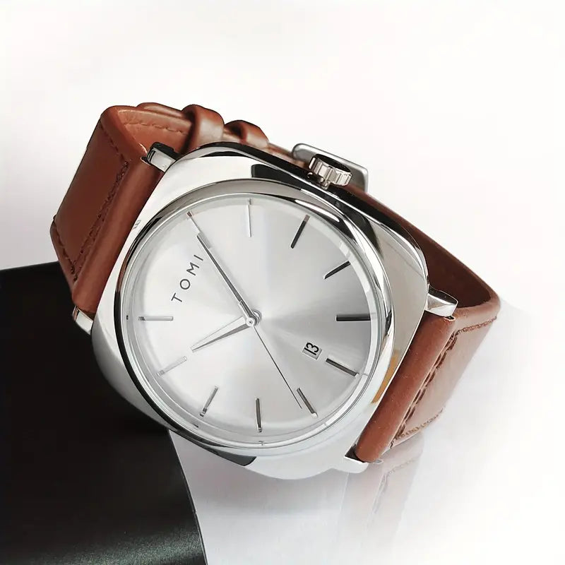 084 Watch Quartz Date Leather Strap