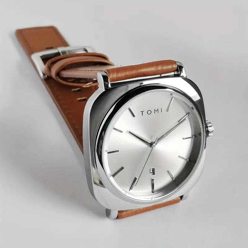 084 Watch Quartz Date Leather Strap