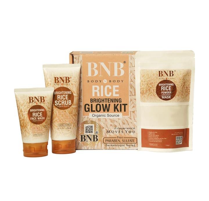 BNB Rice Extract Bright ,Glow Kit ( Rice Face Wash + Rice Scrub + Rice